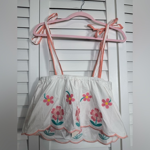 NWT Boutique So Me Floral Embroidered Tie Strap Crop Top Size Small - Picture 5 of 6